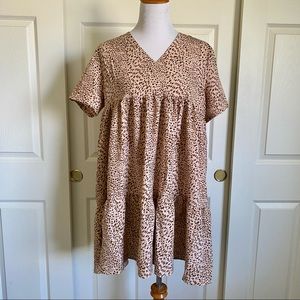 Shein Leopard Print Brown Peach Spotted Tiered Mini Dress Size‎ Large